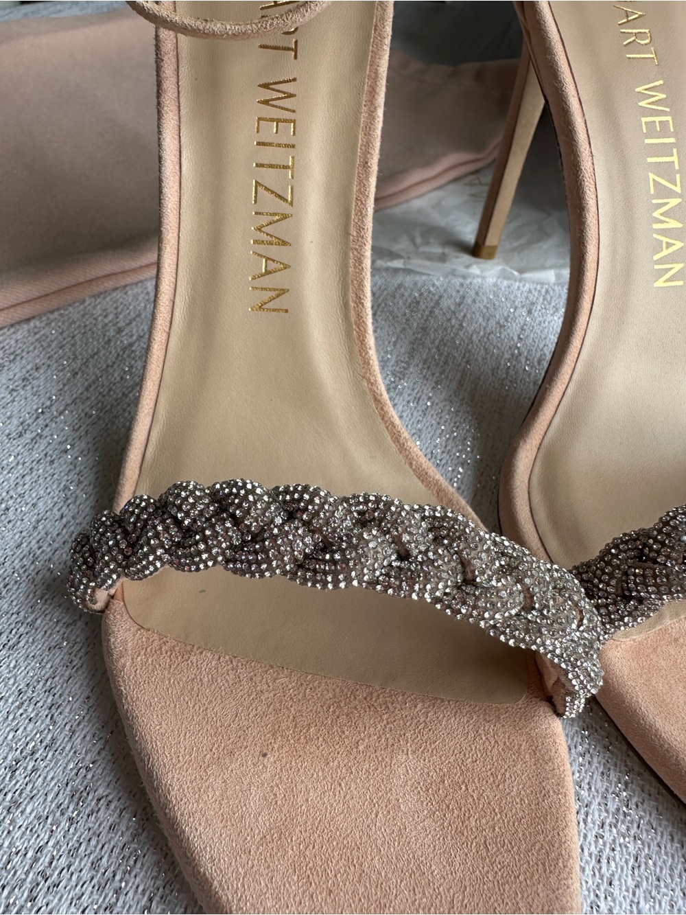 Stuart Weitzman Nude Beaded Ankle-Strap Heels - Picture 8 of 14